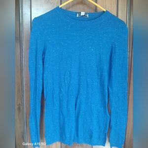 Whistles Electric Blue Crewneck Top with Metallic Thread
